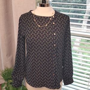 Ann Taylor Blouse navy with green flowers